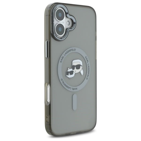 Karl Lagerfeld iPhone 16 - IML Metal Karl and Choupette Head - Σκληρή Θήκη με Πλαίσιο Σιλικόνης και MagSafe - Black - KLHMP16SHLSKCK