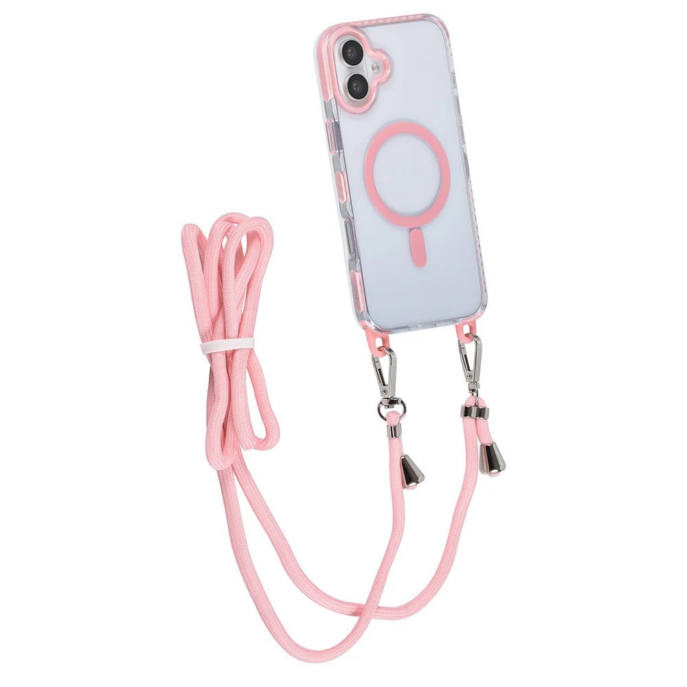 Tuniq iPhone 16 Plus - MagSafe Σκληρή Θήκη με Πλαίσιο Σιλικόνης και Λουράκι - Διάφανη / Pink