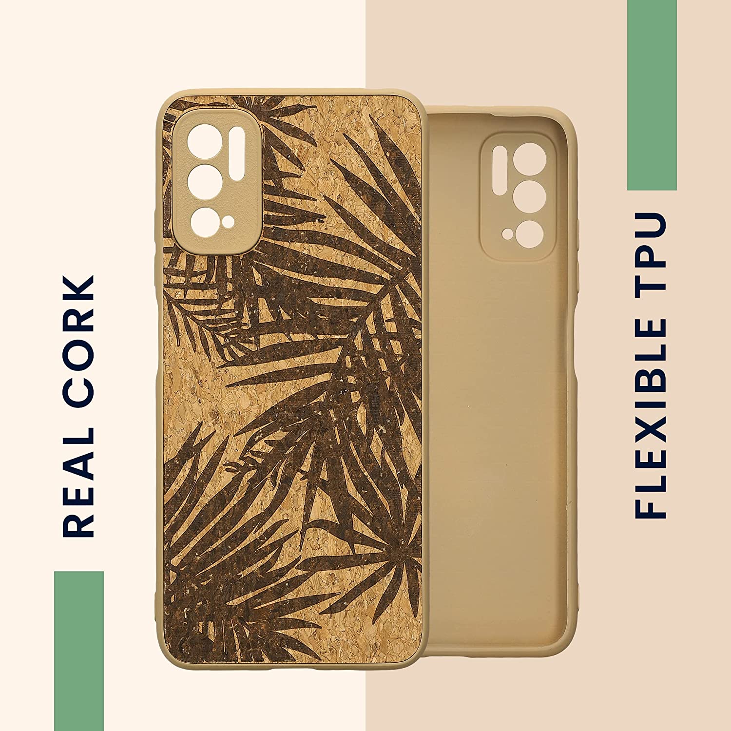 KW Xiaomi Redmi Note 10 5G / Poco M3 Pro 5G Σκληρή Θήκη από Φελλό με Πλαίσιο Σιλικόνης - Design Jungle - Dark Brown / Light Brown - 57928.01