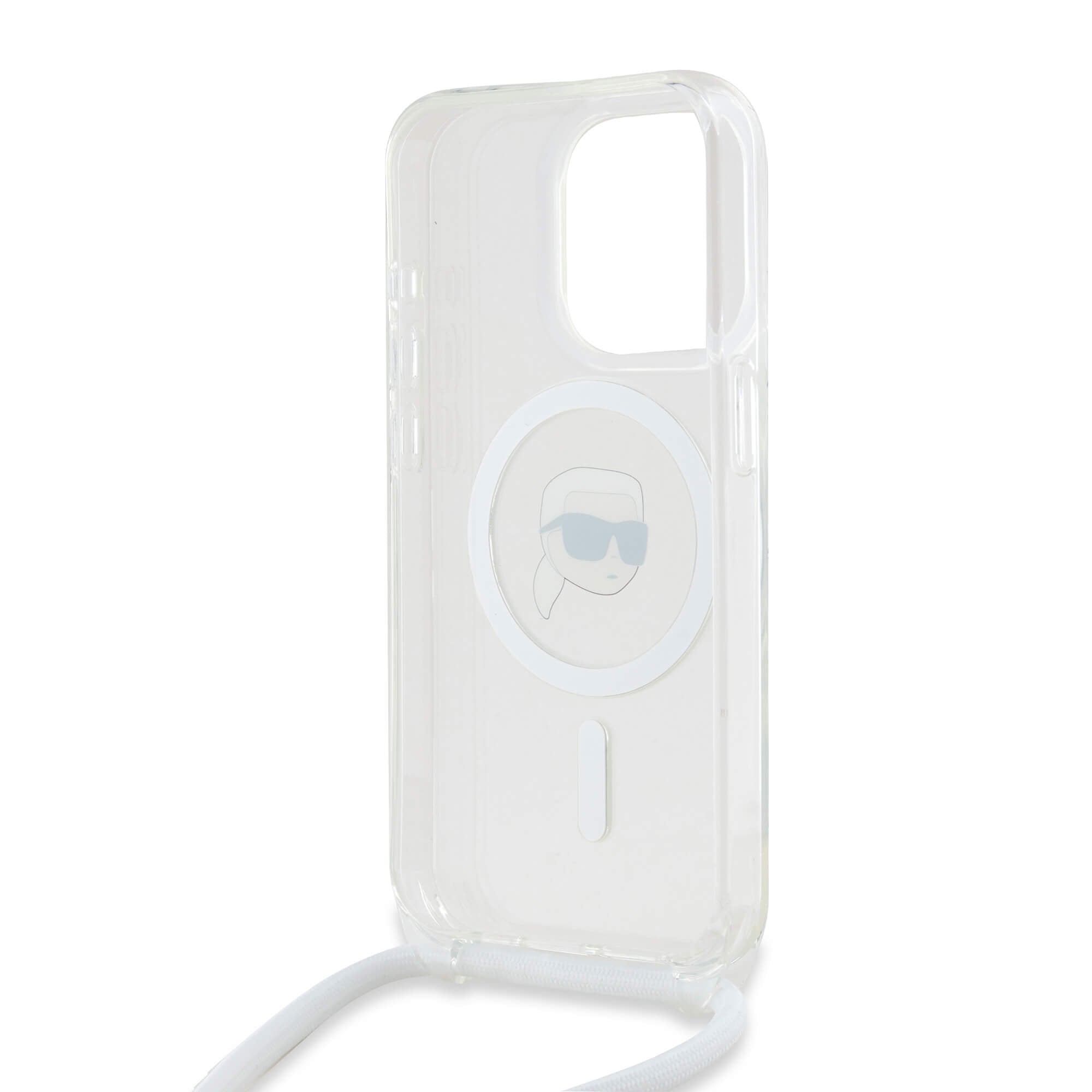 Karl Lagerfeld iPhone 15 Pro - Crossbody IML Karl Head - MagSafe Σκληρή Θήκη με Πλαίσιο Σιλικόνης και Λουράκι - Διάφανη - KLHMP15LHCKHNT