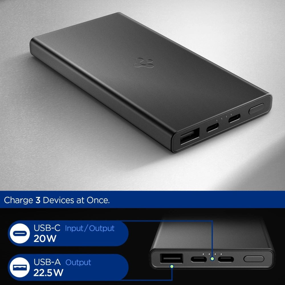 Spigen Essentail EA2210 PowerBank 10000mAh 22.5W με 1 Θύρα Type - C και 1 Θύρα USB και Καλώδιο Type - C to Type - C - Black