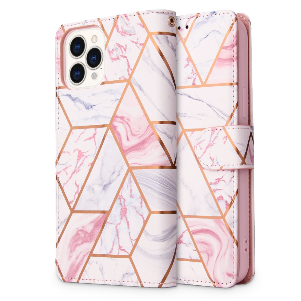 Tech - Protect iPhone 13 Pro Θήκη Πορτοφόλι Stand από Δερματίνη - Marble Pink