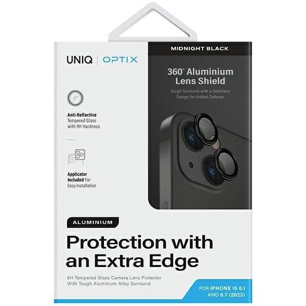 Uniq iPhone 15 / 15 Plus Optix Aluminum Camera Lens Protector Αντιχαρακτικό Γυαλί για την Κάμερα - Midnight Black