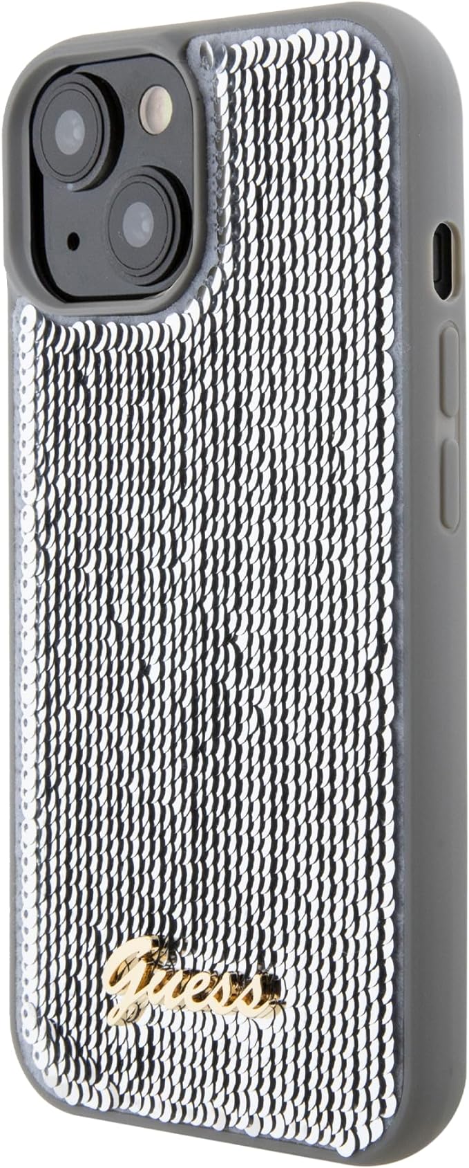 Guess iPhone 15 - Sequin Script Metal Σκληρή Θήκη με Επένδυση από Παγέτες - Silver - GUHCP15SPSFDGSS