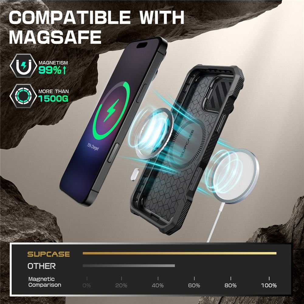 Supcase iPhone 16 Pro UB XT Mag Σκληρή Θήκη με Ανοιγόμενο Κάλυμμα Κάμερας / Stand και MagSafe - Black