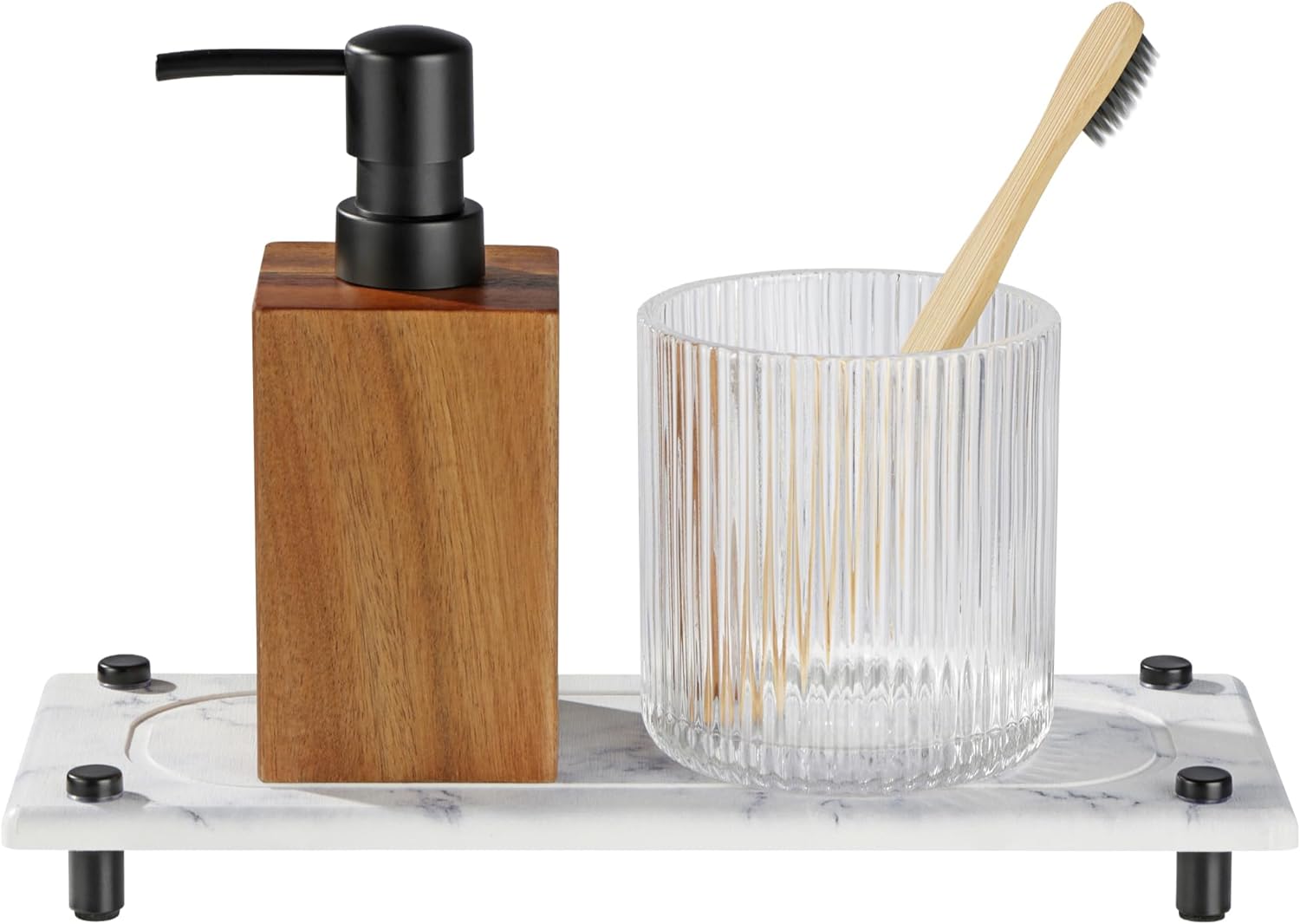 Navaris Δίσκος Οργάνωσης Νιπτήρα από Διατομίτη με Σχεδιασμό Γρήγορου Στεγνώματος - 28 x 11 x 2.5 cm - White Marble - 61632.03