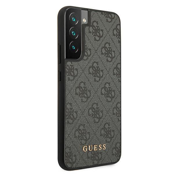 Guess Samsung Galaxy S22 - 4G Metal Gold Logo Σκληρή Θήκη με Επένδυση Συνθετικού Δέρματος - Grey - GUHCS22SG4GFGR