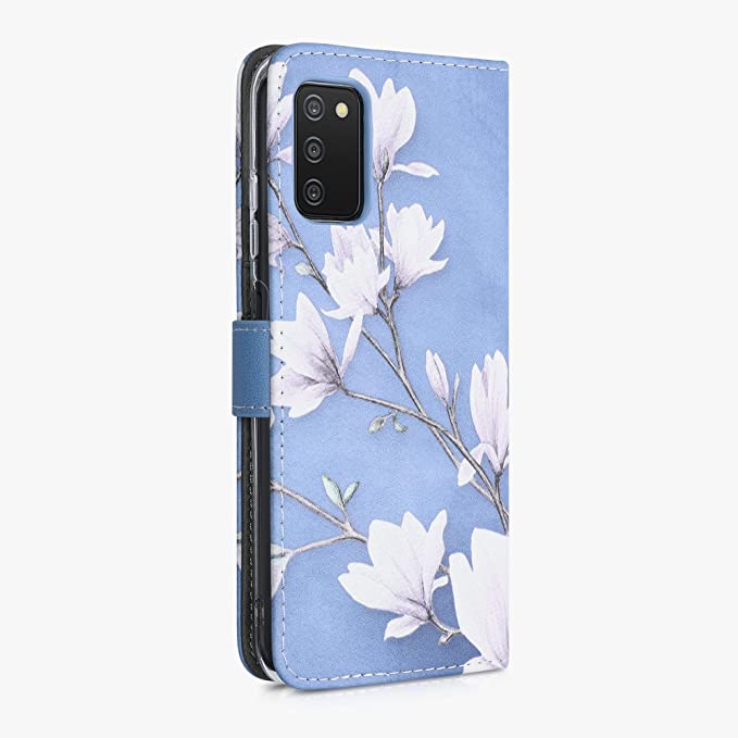 KW Samsung Galaxy A03s Θήκη Πορτοφόλι Stand - Design Magnolias - Taupe / White / Blue Grey - 56970.01