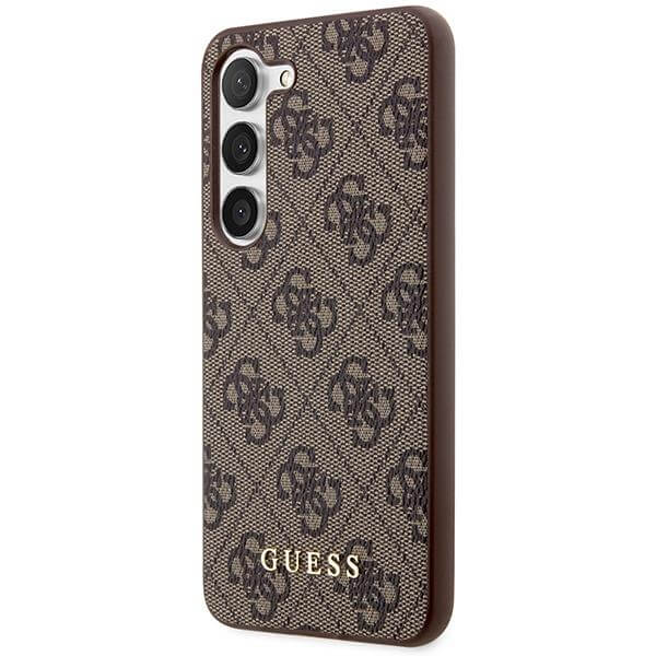 Guess Samsung Galaxy S23+ - 4G Metal Gold Logo Σκληρή Θήκη με Επένδυση Συνθετικού Δέρματος - Brown - GUHCS23MG4GFBR