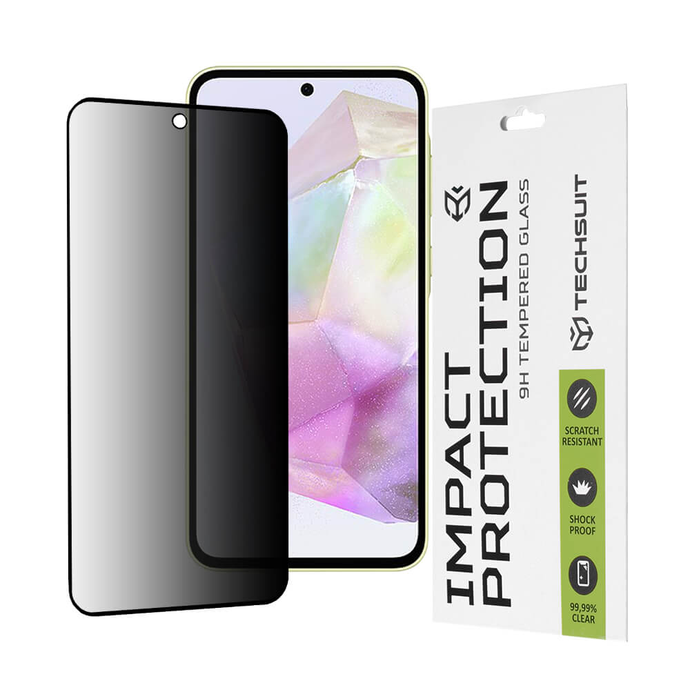 Techsuit Samsung Galaxy A35 5G / A55 5G / M35 - Privacy Προστασία Οθόνης - Full Screen Full Glue Αντιχαρακτικό Γυαλί Tempered Glass - Μαύρο