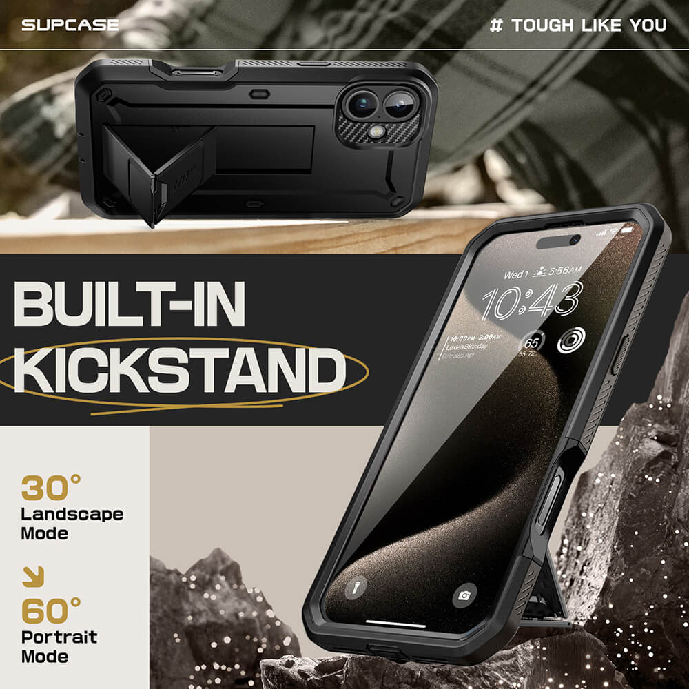 Supcase iPhone 16 Plus Unicorn Beetle Pro Σκληρή Θήκη με Προστασία Οθόνης και Stand - Black