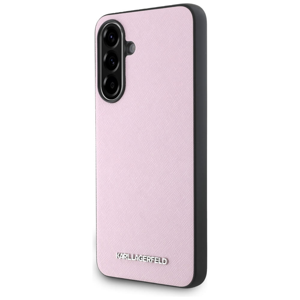 Karl Lagerfeld Samsung Galaxy A56 5G - Saffiano Metal Logo - Σκληρή Θήκη με Επένδυση Συνθετικού Δέρματος και Πλαίσιο Σιλικόνης - Pink - KLHCSA56PSAFWMCP