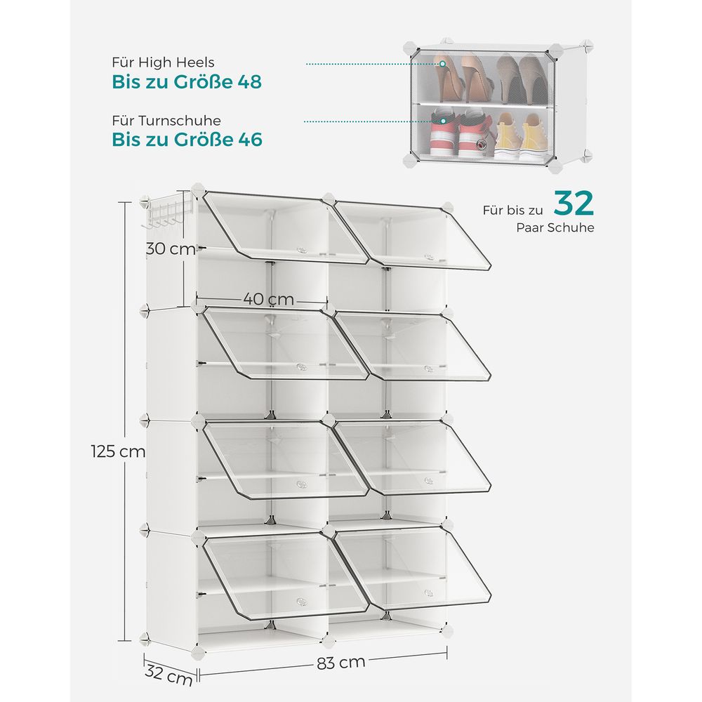 Songmics Πλαστική Παπουτσοθήκη με 8 Ράφια - White - LPC034YCWZ02