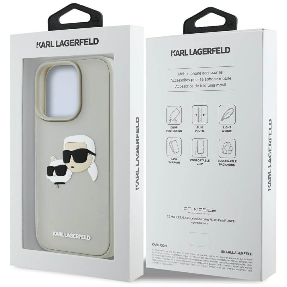 Karl Lagerfeld iPhone 16 Pro - HC 3D Rubber Double Heads - Σκληρή Θήκη με Πλαίσιο Σιλικόνης - Beige - KLHCP16LRBCKCHLE