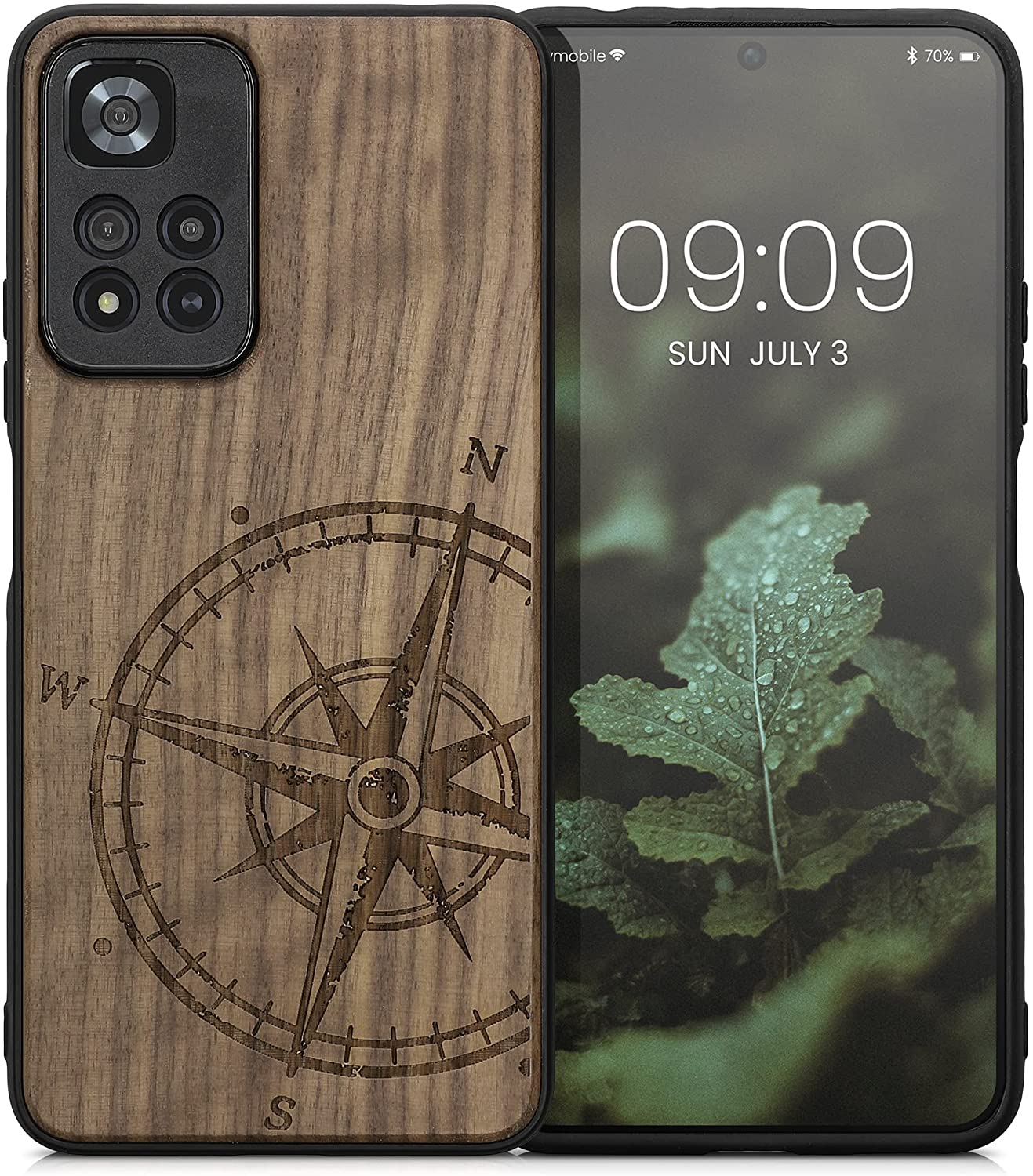 KW Xiaomi Redmi Note 11 Pro+ 5G Θήκη από Φυσικό Ξύλο - Design Navigational Compass - Dark Brown - 58100.01