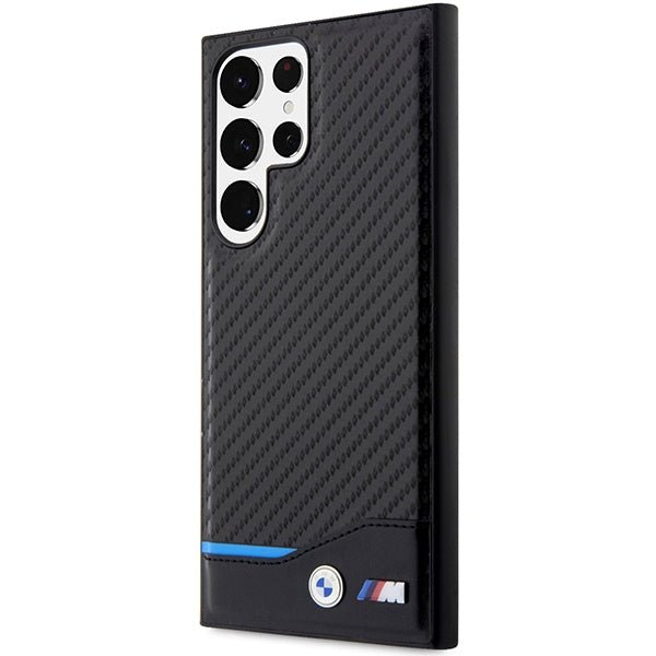 BMW Samsung Galaxy S23 Ultra Leather Carbon Σκληρή Θήκη με Πλαίσιο Σιλικόνης - Black