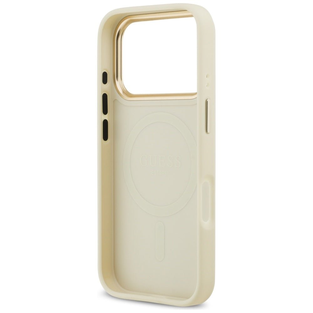 Guess iPhone 17 Pro - Peony Hot Stamp MagSafe - Σκληρή Θήκη με Επένδυση Συνθετικού Δέρματος - Beige - GUHMP17LPSAMSECE