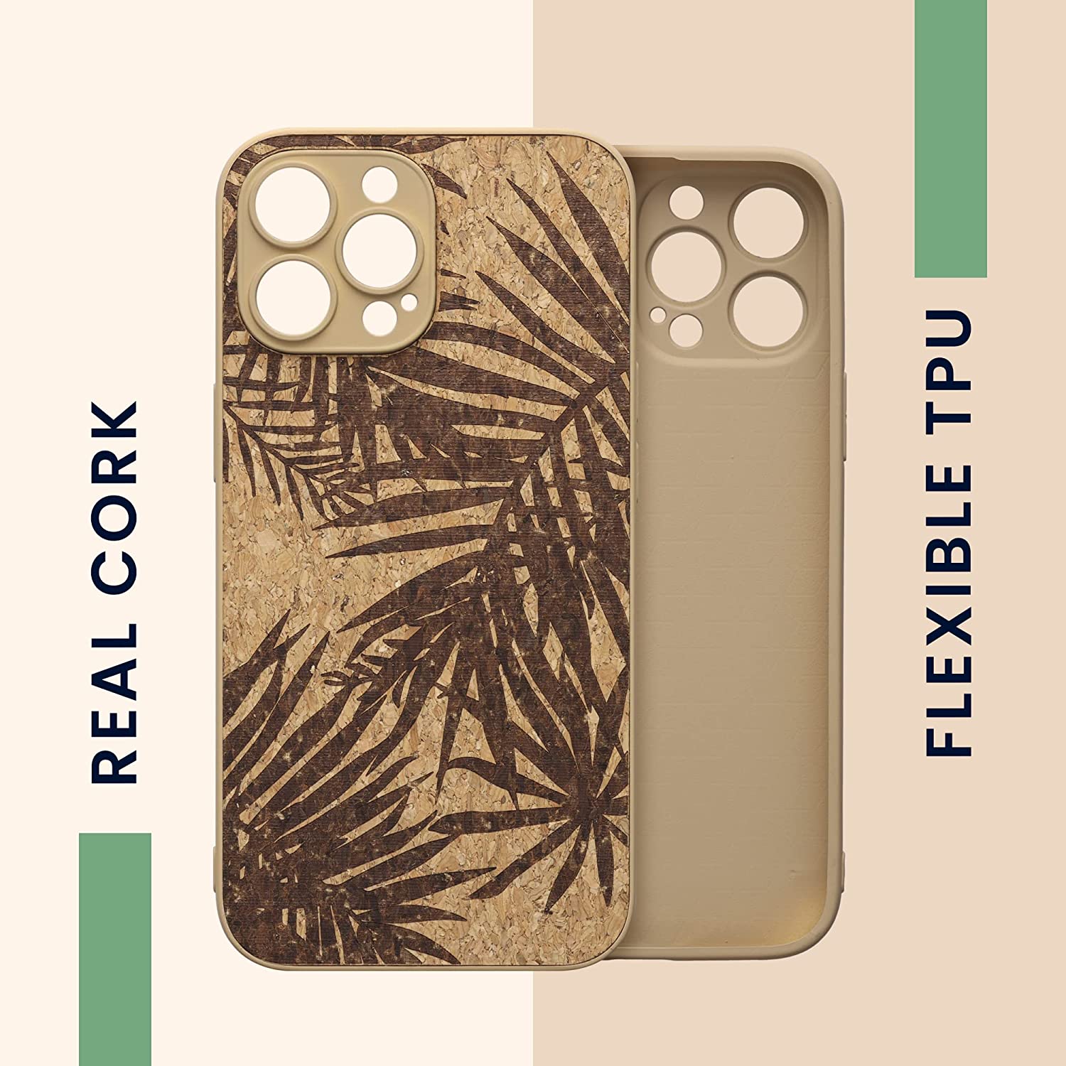 KW iPhone 13 Pro Max Σκληρή Θήκη από Φελλό με Πλαίσιο Σιλικόνης - Design Palm Leaves - Dark Brown / Light Brown - 58127.01