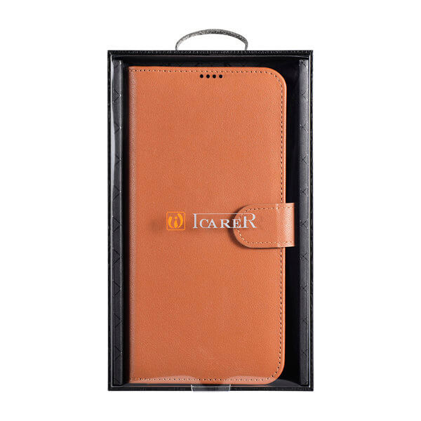 iCarer Samsung Galaxy S22 Plus Haitang Leather Θήκη Πορτοφόλι Stand από Γνήσιο Δέρμα - Brown