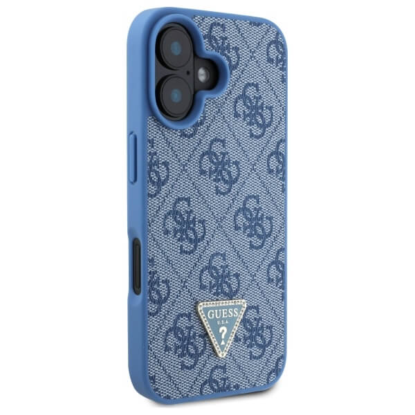 Guess iPhone 16 - Leather Metal Logo Strass Crossbody - Θήκη με Επένδυση Συνθετικού Δέρματος και Λουράκι - Blue - GUHCP16SP4TDSCPB