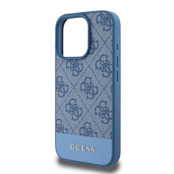 Guess iPhone 16 Pro - 4G Bottom Stripe - Θήκη με Επένδυση Συνθετικού Δέρματος - Blue - GUHCP16LG4GLBL