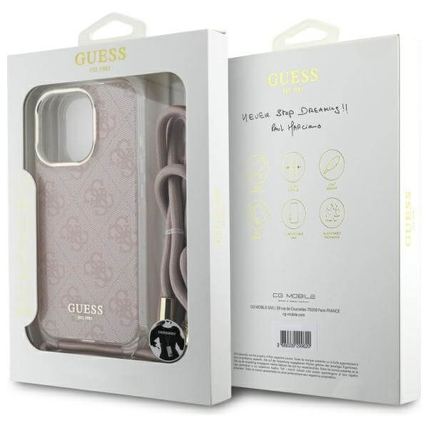Guess iPhone 16 Pro Max Crossbody Cord 4G Print Σκληρή Θήκη με Πλαίσιο Σιλικόνης και Λουράκι - Pink - GUHCP16XHC4SEP