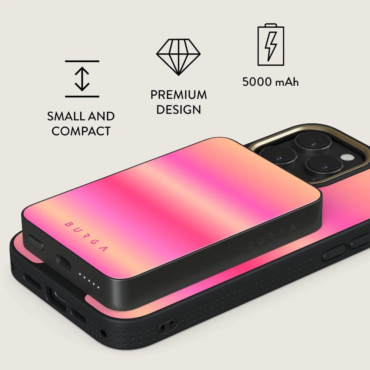 Burga Μαγνητικό Ασύρματο MagSafe PowerBank 5000mAh με Καλώδιο Type - C to Type - C - Gunmetal - SPF 100