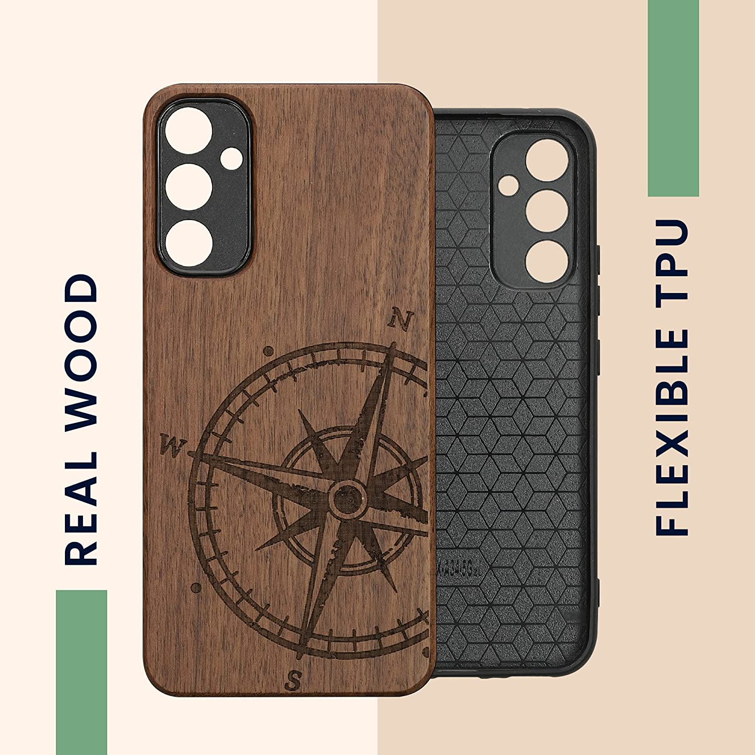 KW Samsung Galaxy A34 5G Θήκη από Φυσικό Ξύλο - Design Compass Vintage - Dark Brown - 60813.01