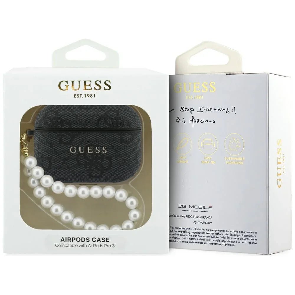 Guess AirPods Pro 3 - Θήκη με Επένδυση Συνθετικού Δέρματος - 4G Pearl Strap - Black
