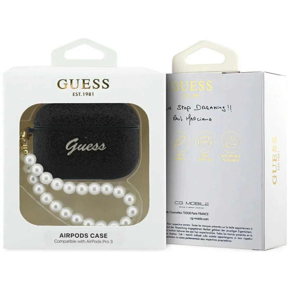 Guess AirPods Pro 3 - Θήκη από Σκληρό Πλαστικό - Glitter Pearl Strap - Black