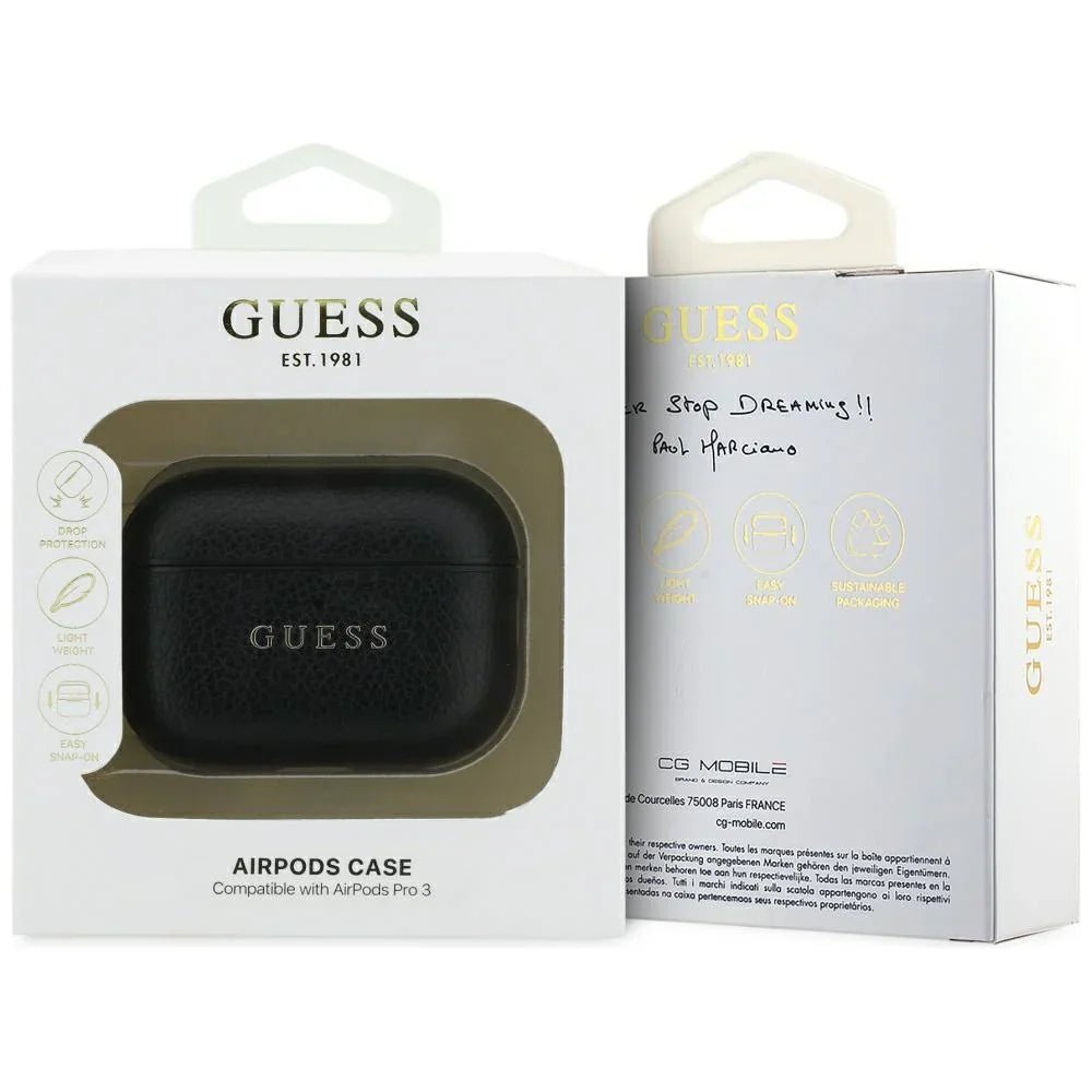 Guess AirPods Pro 3 - Θήκη με Επένδυση Συνθετικού Δέρματος - Grained Classic Logo Hook - Black