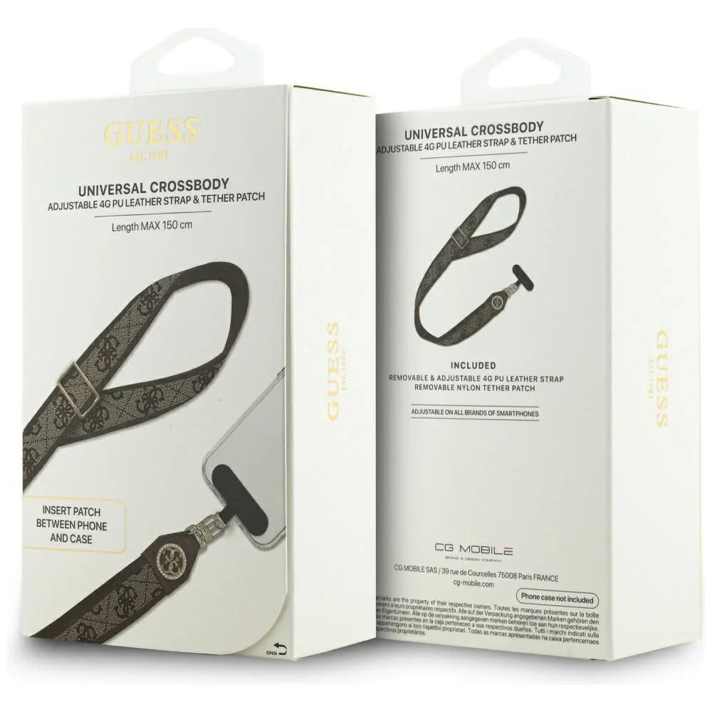 Guess CBDY 4G Tether Patch Strass Metal Logo - Universal Λουράκι για Θήκη Κινητού - Brown