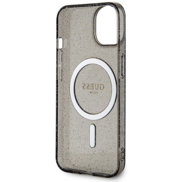 Guess iPhone 13 / 14 / 15 - Σκληρή Θήκη με Πλαίσιο Σιλικόνης - Glitter Gold MagSafe - Black