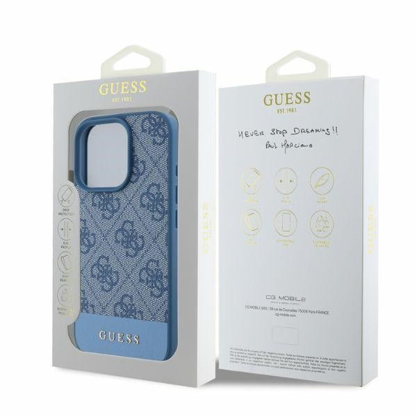 Guess iPhone 16 Pro Max - 4G Bottom Stripe - Θήκη με Επένδυση Συνθετικού Δέρματος - Blue - GUHCP16XG4GLBL