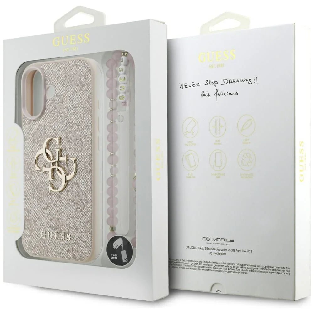 Guess iPhone 17 - 4G Strap 4G Classic Logo - Σκληρή Θήκη με Επένδυση Συνθετικού Δέρματος και Λουράκι - Pink