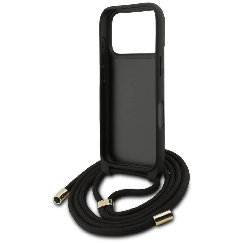 Guess iPhone 17 Pro - 4G Big Logo Cord Stap Crossbody - Θήκη με Επένδυση Συνθετικού Δέρματος και Λουράκι - Black