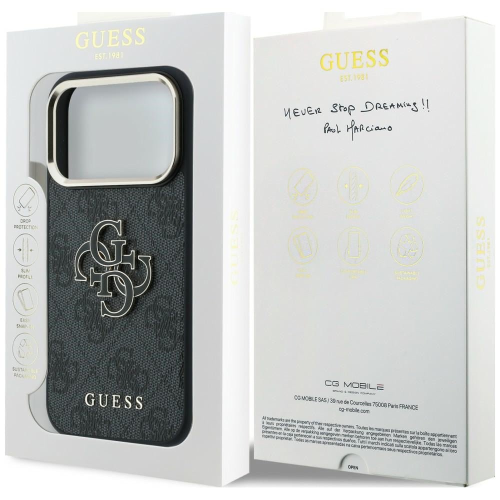 Guess iPhone 17 Pro / iPhone 18 Pro - Σκληρή Θήκη με Επένδυση από Οικολογικό Δέρμα - 4G and Big Resin Logo - Black