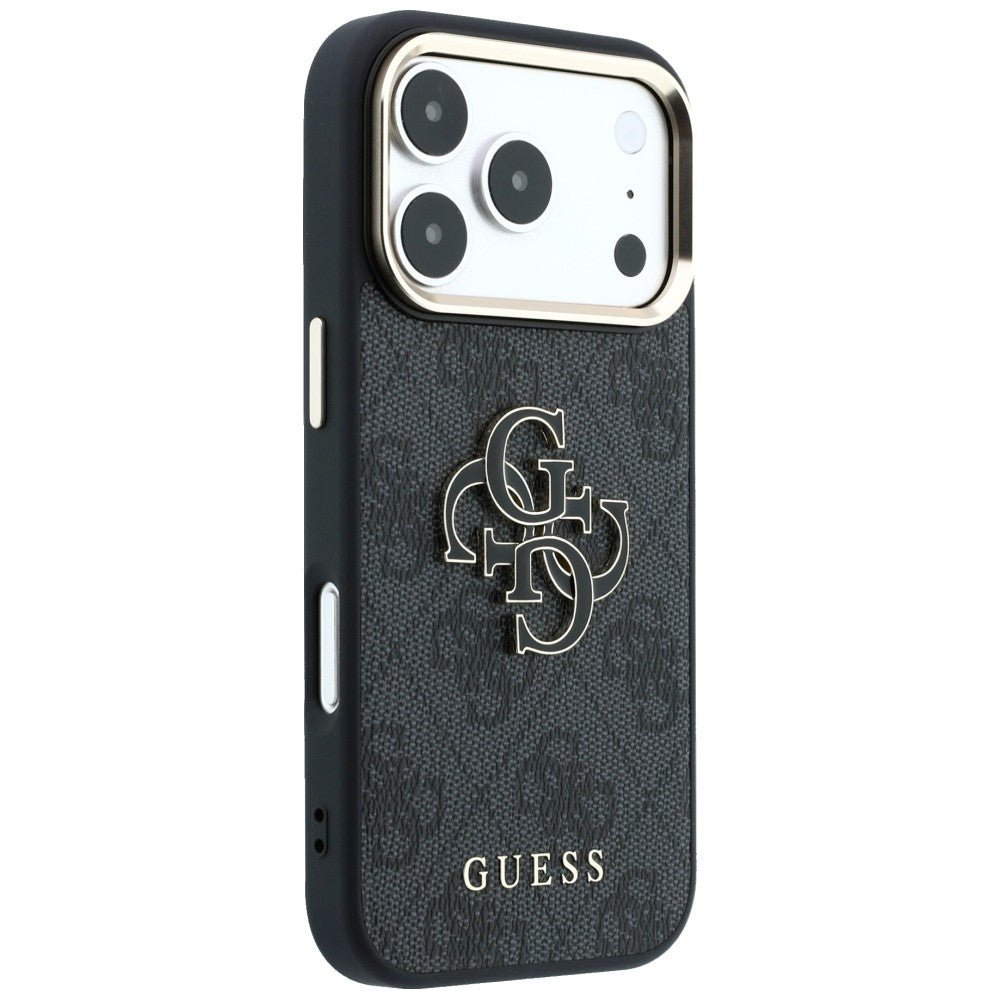 Guess iPhone 17 Pro / iPhone 18 Pro - Σκληρή Θήκη με Επένδυση από Οικολογικό Δέρμα - 4G and Big Resin Logo - Black