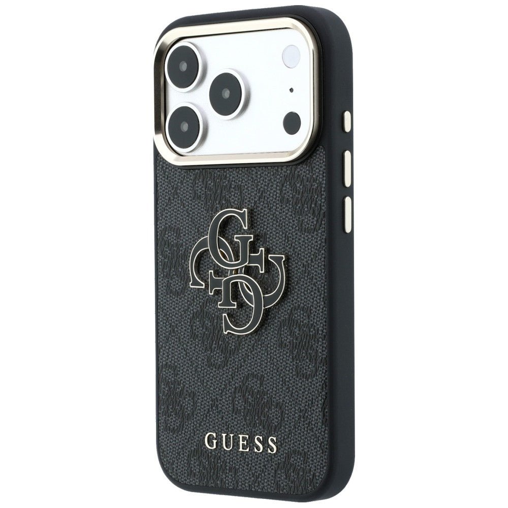 Guess iPhone 17 Pro / iPhone 18 Pro - Σκληρή Θήκη με Επένδυση από Οικολογικό Δέρμα - 4G and Big Resin Logo - Black