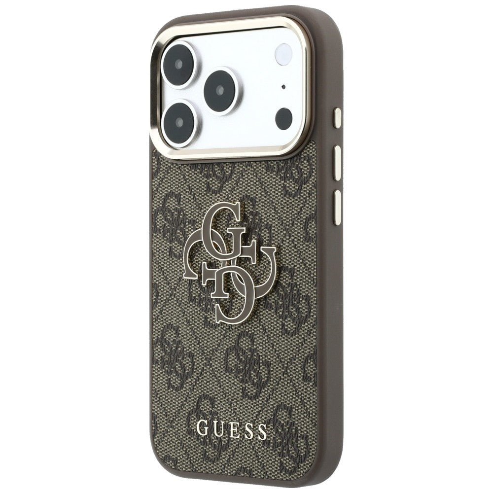 Guess iPhone 17 Pro / iPhone 18 Pro - Σκληρή Θήκη με Επένδυση από Οικολογικό Δέρμα - 4G and Big Resin Logo - Brown