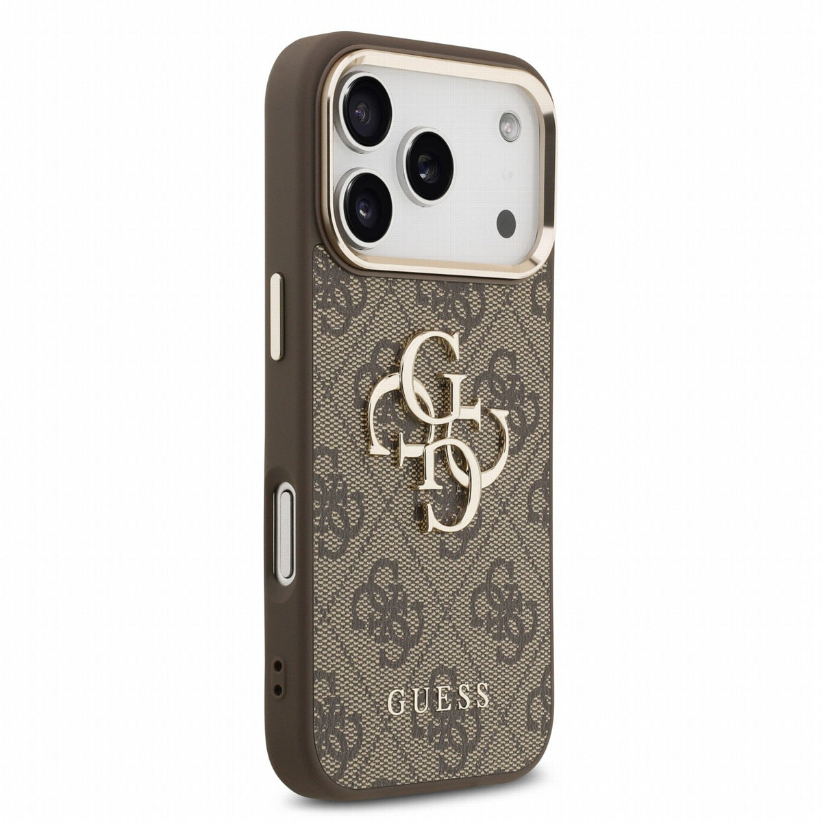 Guess iPhone 17 Pro / iPhone 18 Pro - Σκληρή Θήκη με Επένδυση Συνθετικού Δέρματος και Λουράκι - PU 4G Metal Logo Strap - Brown