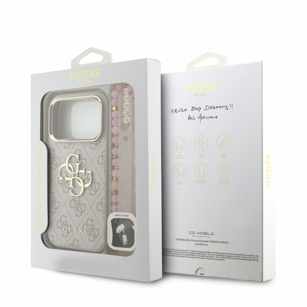 Guess iPhone 17 Pro / iPhone 18 Pro - Σκληρή Θήκη με Επένδυση Συνθετικού Δέρματος και Λουράκι - PU 4G Metal Logo Strap - Pink