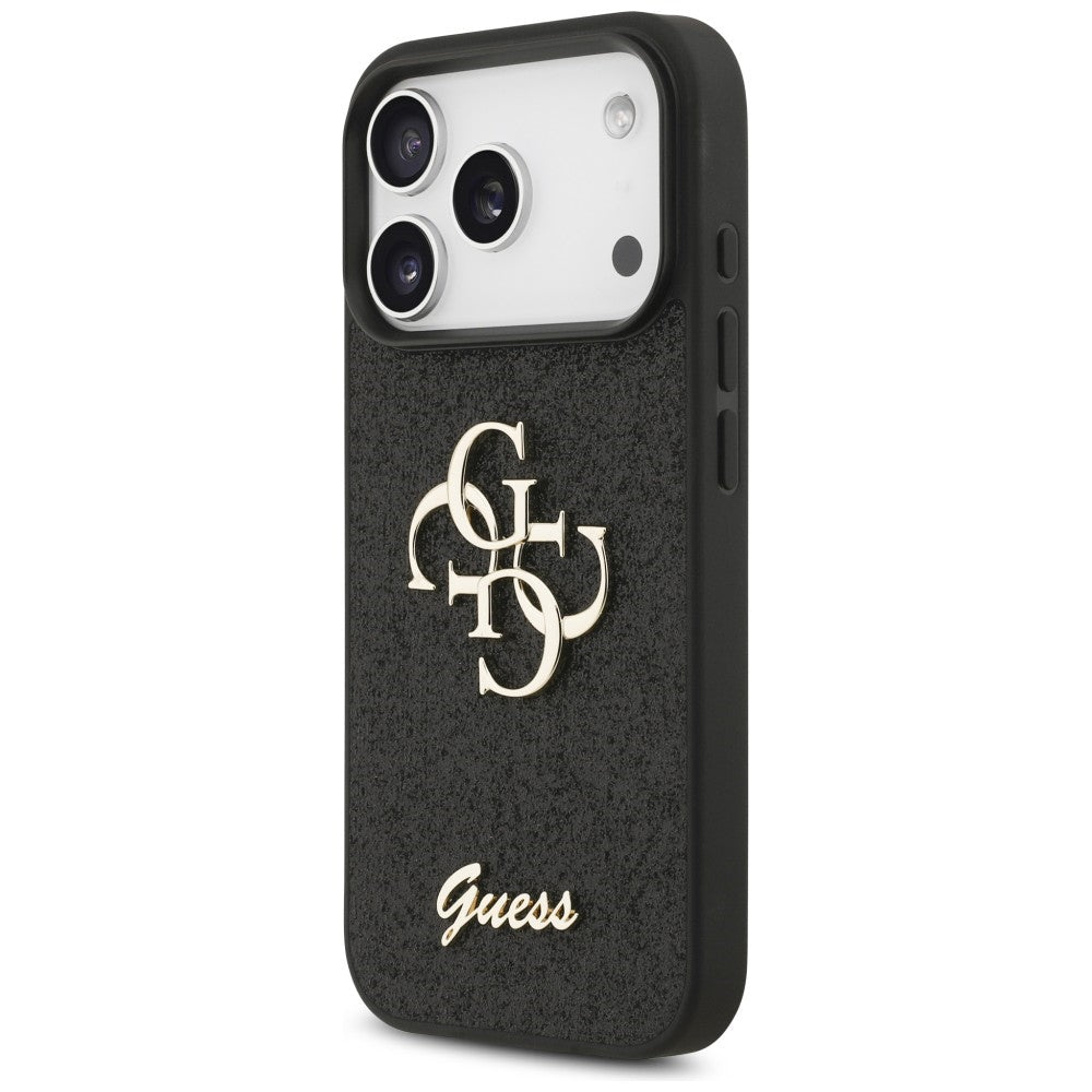 Guess iPhone 17 Pro / iPhone 18 Pro - Σκληρή Θήκη με Πλαίσιο Σιλικόνης - Fixed Glitter Big 4G - Black - GUHCP18LHG4SGK