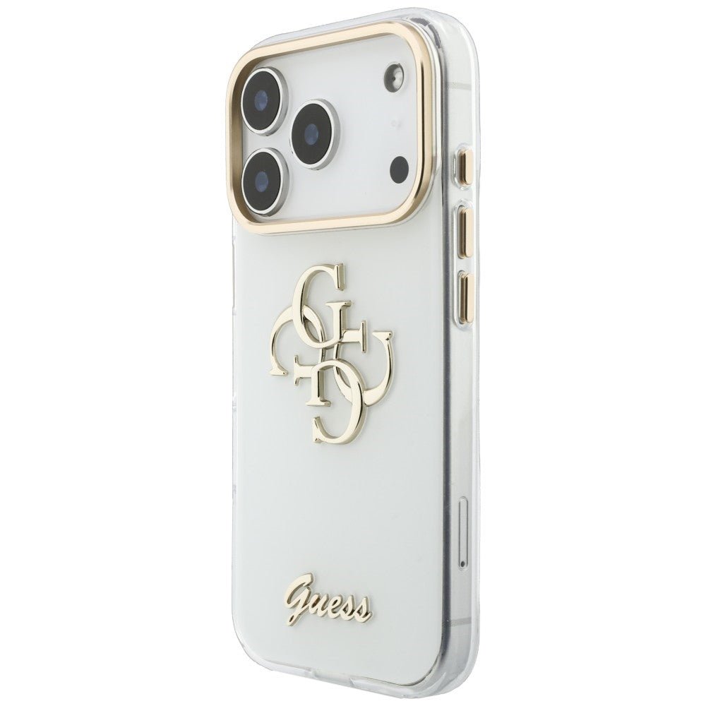 Guess iPhone 17 Pro / iPhone 18 Pro - Σκληρή Θήκη με Πλαίσιο Σιλικόνης - IML 4G Script Metal - White