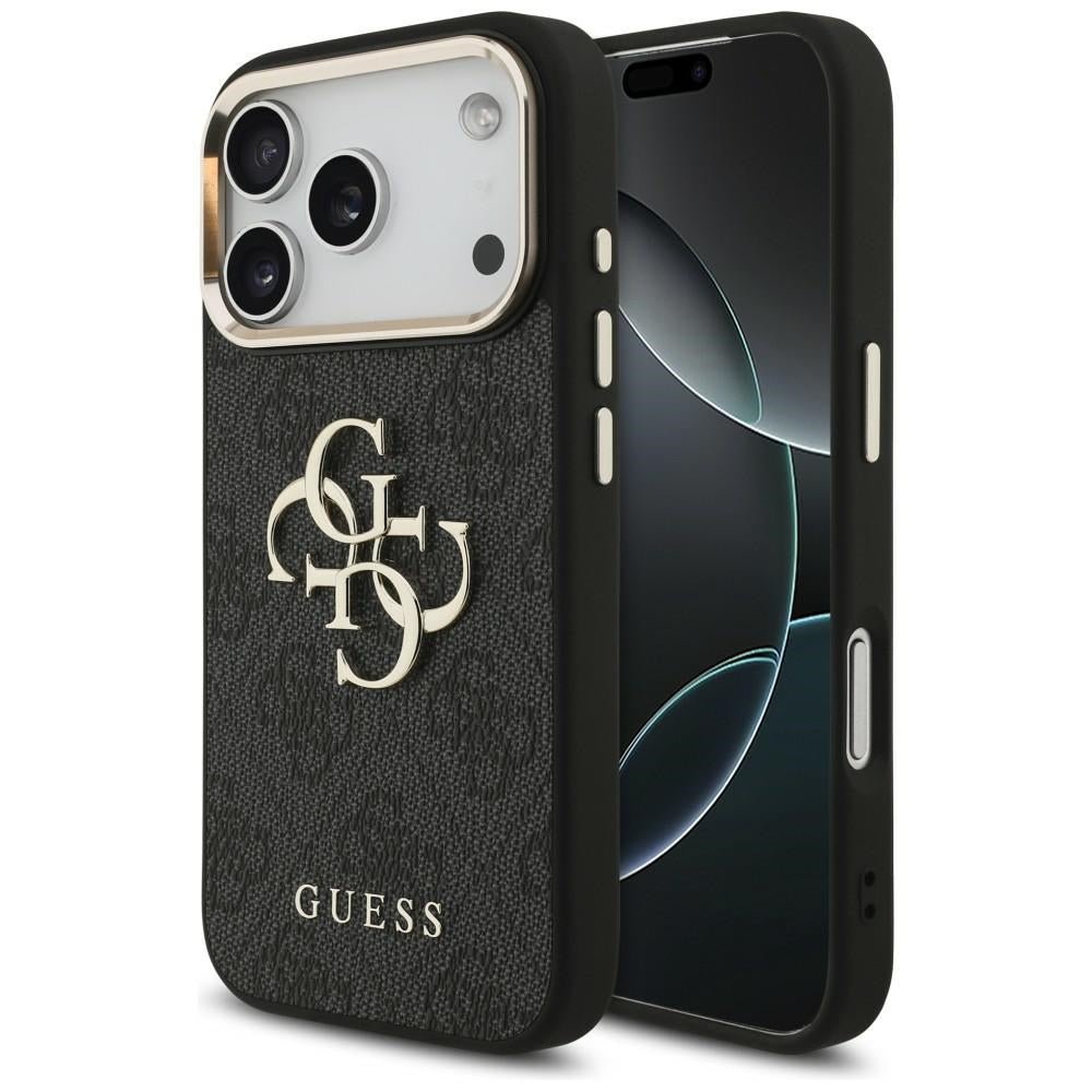 Guess iPhone 17 Pro / iPhone 18 Pro - Σκληρή Θήκη με Πλαίσιο Σιλικόνης και Επένδυση από Οικολογικό Δέρμα - 4G Big 4G Classic Logo - Black / Gold - GUHCP18L4GMGCGR