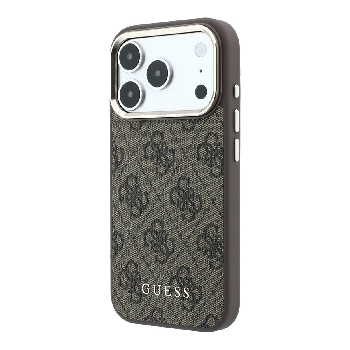 Guess iPhone 17 Pro / iPhone 18 Pro - Σκληρή Θήκη με Πλαίσιο Σιλικόνης και Επένδυση Οικολογικού Δέρματος - PU Leather 4G Gold Frame MagSafe - Brown