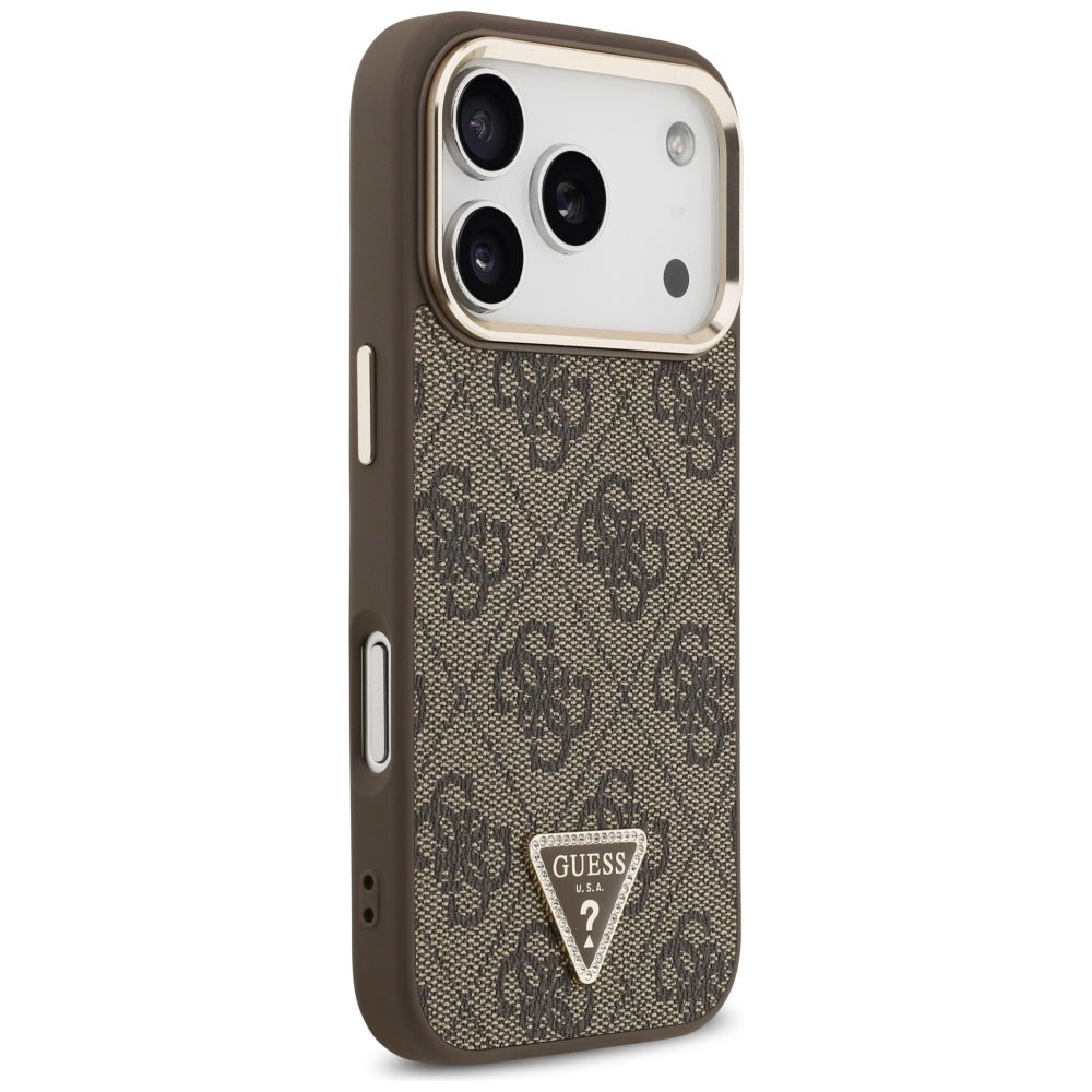Guess iPhone 17 Pro / iPhone 18 Pro - Σκληρή Θήκη με Πλαίσιο Σιλικόνης και Επένδυση Συνθετικού Δέρματος - 4G Triangle Logo MagSafe - Brown