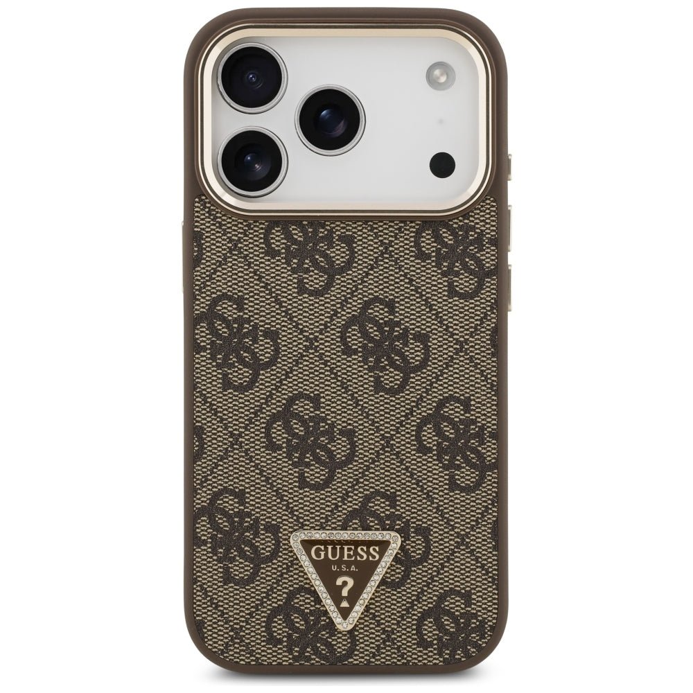 Guess iPhone 17 Pro / iPhone 18 Pro - Σκληρή Θήκη με Πλαίσιο Σιλικόνης και Επένδυση Συνθετικού Δέρματος - 4G Triangle Logo MagSafe - Brown