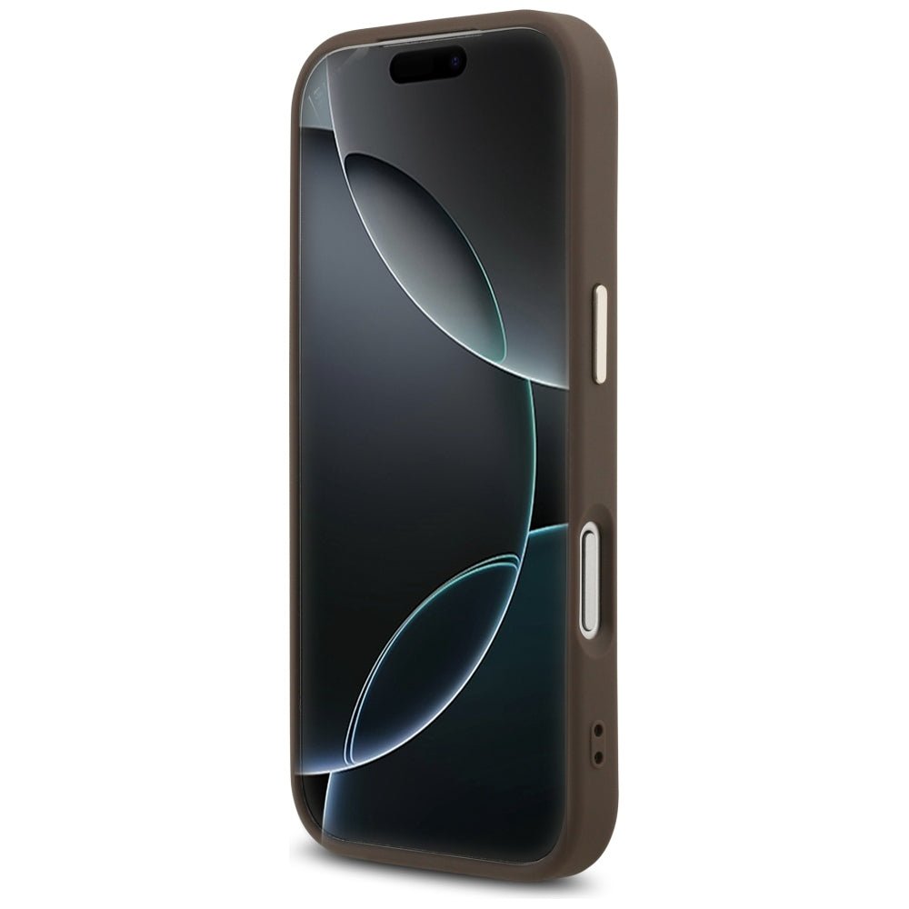 Guess iPhone 17 Pro / iPhone 18 Pro - Σκληρή Θήκη με Πλαίσιο Σιλικόνης και Επένδυση Συνθετικού Δέρματος - 4G Triangle Logo MagSafe - Brown