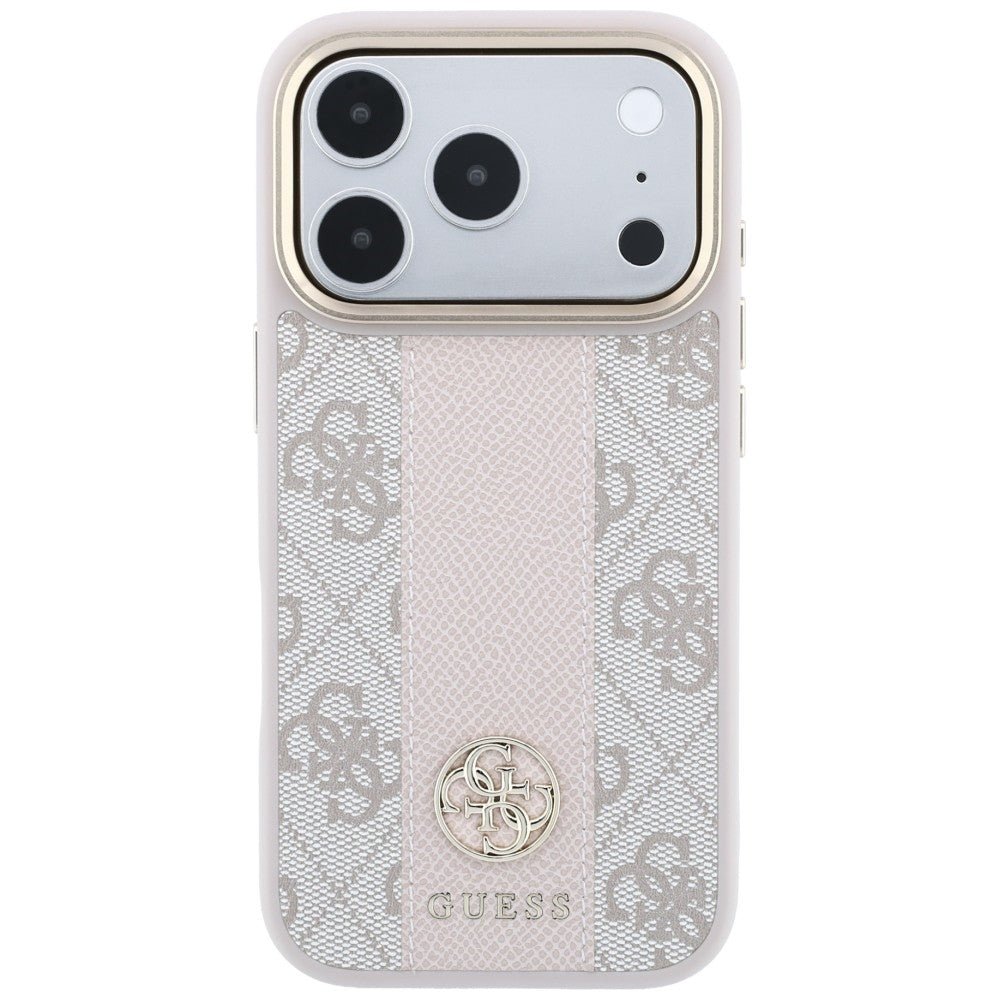 Guess iPhone 17 Pro / iPhone 18 Pro - Σκληρή Θήκη με Πλαίσιο Σιλικόνης και Επένδυση Συνθετικού Δέρματος - 4G with Stripe Round and Classic Logos MagSafe - Pink